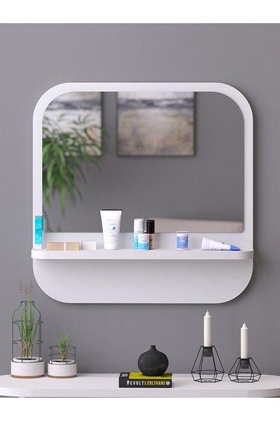 nysamo 45 cm Square Shelf Hallway Mirror - for Dresuar, Console, Wall, Living Room, Bathroom, Office and Children's Bedroom