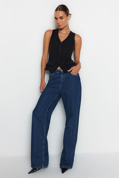 Trendyol Collection Black Fitted Crop Woven Vest Twoaw24Ye00068