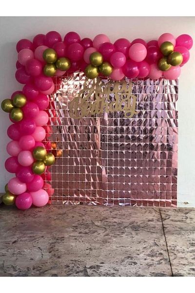MERİ PARTİ BIRTHDAY BALLOON CONCEPT BALLOON CHAIN Fuchsia PINK GOLD CHROME BALLOON BARBIE COLORS