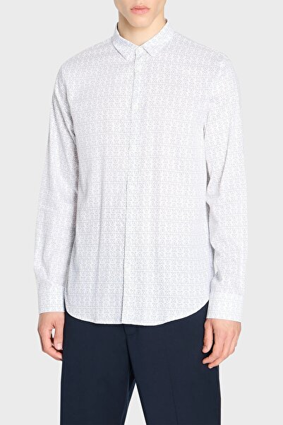 Armani Exchange % 100 Pamuk Regular Fit Logo Desenli Gömlek Erkek GÖMLEK 6RZC45 ZNZRZ 21CL