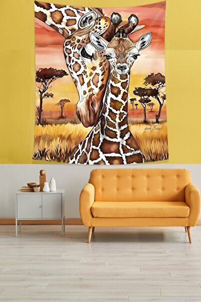 linazaitun Mother Giraffe and Baby Stain Resistant Fabric Wall Cloth Wall Car...