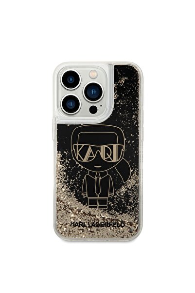 Karl Lagerfeld حافظة مرخصة متوافقة مع هاتف Iphone 14 Pro، غطاء بتصميم Karl Liquid Glitter Gatsby