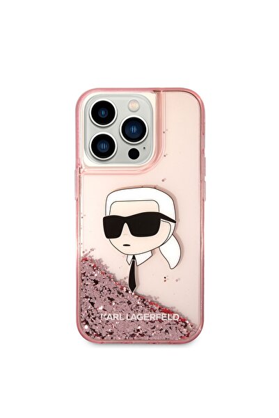 Karl Lagerfeld حافظة مرخصة متوافقة مع هاتف Iphone 14 Pro، غطاء بتصميم Karl Liquid Glittery Karl Head