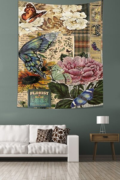 linazaitun Vintage Journal Themed Butterfly Carnation Patterned Stain Resista...