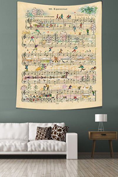 linazaitun Kış Temalı Nota Leke Tutmaz Kumaş Duvar Örtüsü Duvar Halısı Tapestry