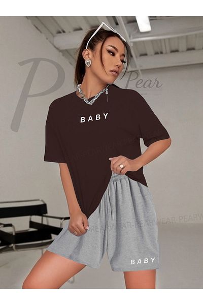 Pear Wear Дамски комплект от две части за бебешки къси панталони с голям размер