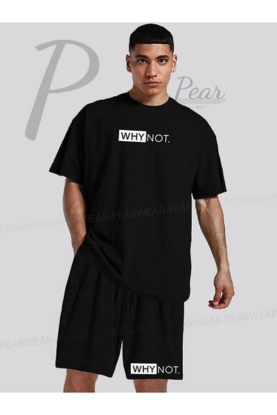 Pear Wear Men's Why Not Printed Oversize T-Shirt Shorts Double Set