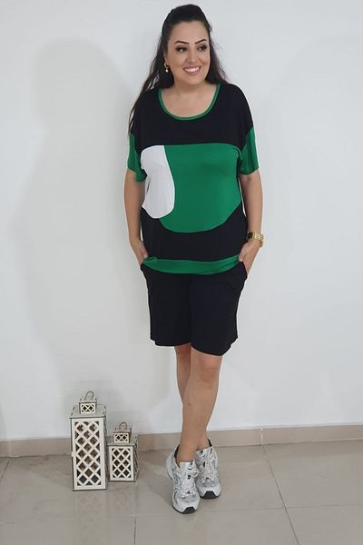xlargebutik PLUS SIZE SUPER COMFORTABLE GREEN EFIL EFİL SHORTS SET