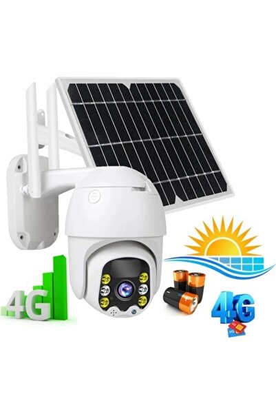 AteşTech Sim Kartlı 4G Solar Güneş Enerjili 360 Hareketli Dış Mekan İp Kamera - Beyaz Renk