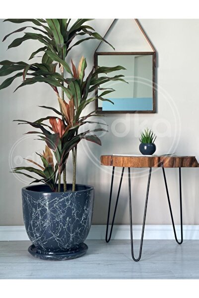 odka 20litre Klasik Saksı Tabaklı 30cmx30cm Mia Antrasit Mermer Desenli