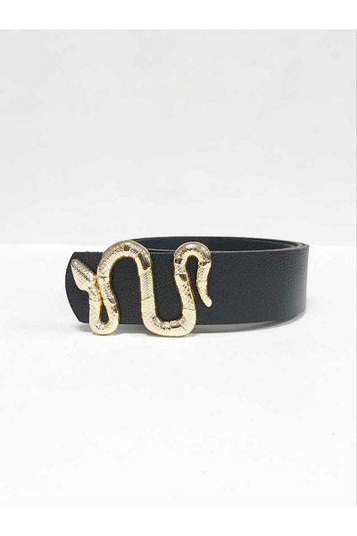 Kemerix Black and Bitter Brown Set of 2 100% Genuine Leather Belt with Gold Snake Buckle