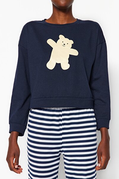 Trendyol Collection Sötétkék 100% pamut Teddy Bear kötött pizsama szett THMAW21PT0302