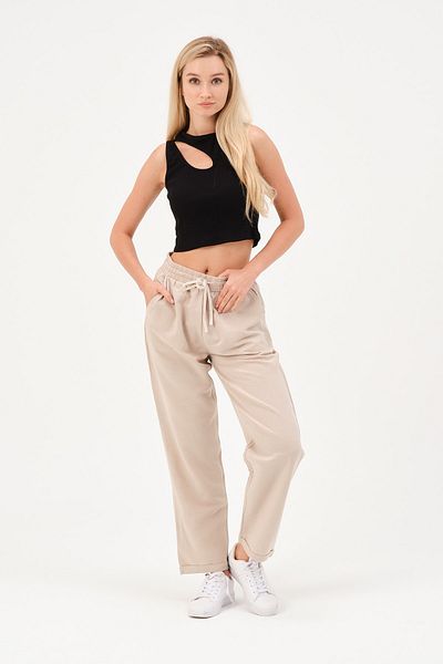 diaves Double Leg Linen Trousers with Elastic Waist