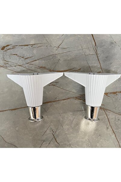 OnurEvimde Çizgili Beyaz Krom Renk Plastik Ayak 12 cm Baza Koltuk Sehpa Dolap...