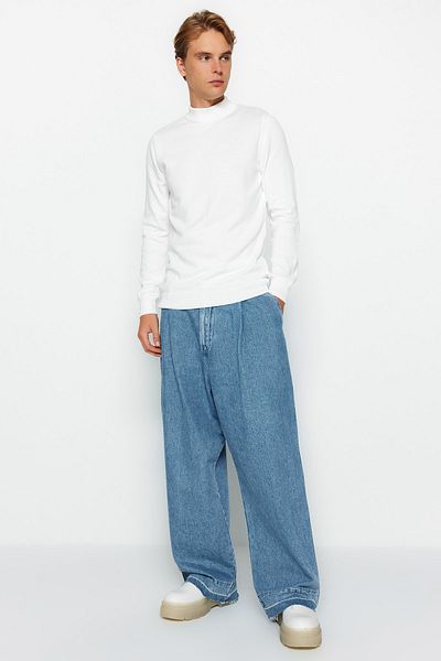 Trendyol Collection Ecru Slim Fit Baumwollpullover mit halbem Rollkragen – TMNAW22KZ1293