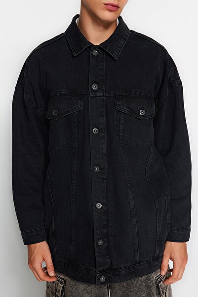 Trendyol Collection Oversize Anthracite Denim Jacket - TMNAW22GO0523
