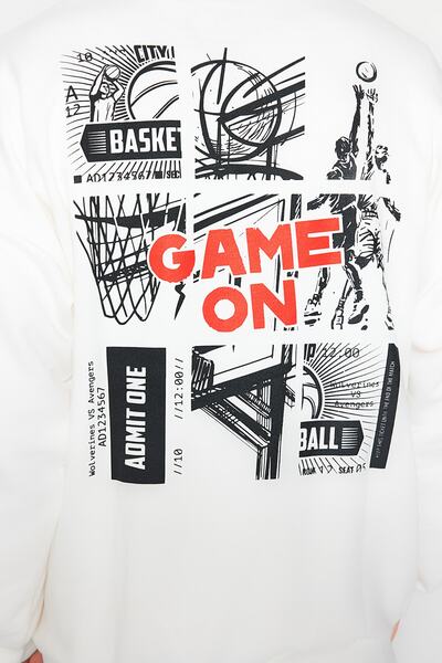 Trendyol Collection Екрю Oversize/Широкий крій з капюшоном, довгі рукави, баскетбольний принт, світшот TMNAW24SW00005