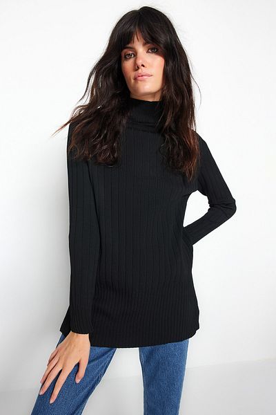 Trendyol Modest Black High Collar Ribbed Knitwear Sweater TCTAW24AK00155
