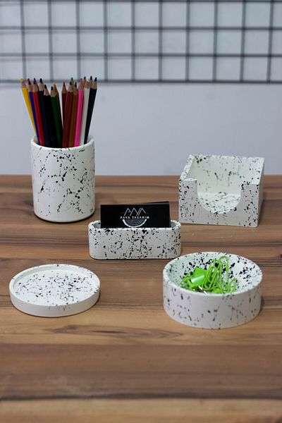 PAYATASARIM CONCRETE OFFICE SET PEN HOLDER CUP HOLD NOTEBOOK HOLDER Paper Clip Holder Business Card Holder