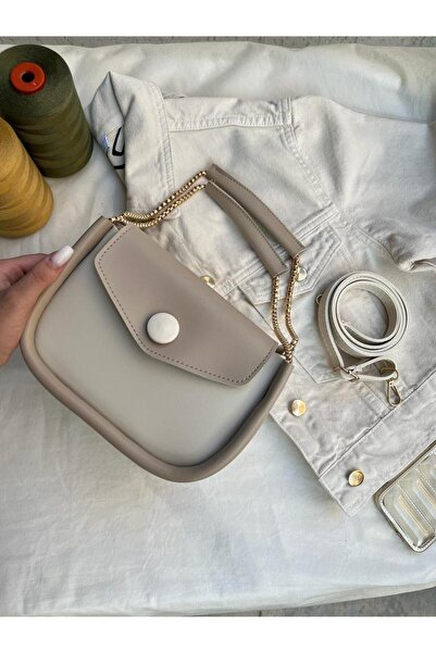 Katusa STD Kadın Vizon Krem Zincirli Baget Çanta Klasik