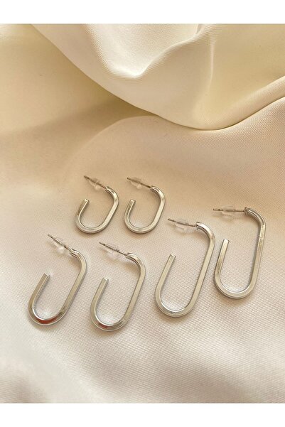 İlraysa Kadın Gümüş Renk 6'lı Küpe Seti