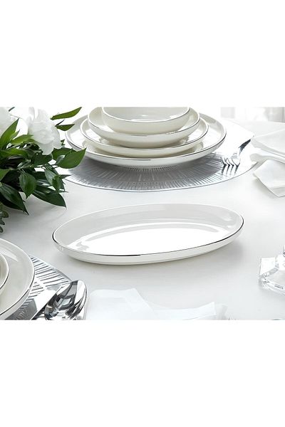porselenden Modern Silver Silver 2 Piece 25 Cm Medium Size Cream Boat Presentation Plate Service Set