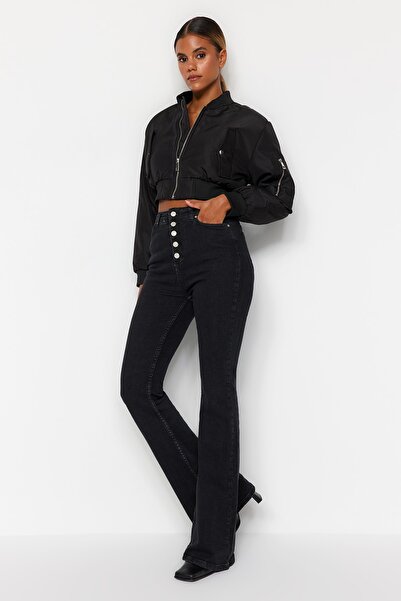 Trendyol Collection Džíny TWOSS20JE0111 s černým zapínáním vpředu a vysokým pasem