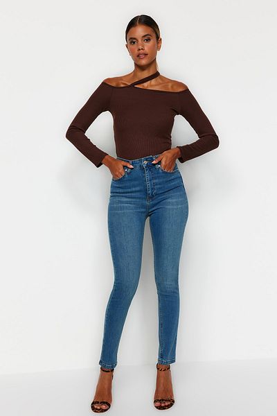 Trendyol Collection Blugi skinny albastri cu talie inalta TWOAW21JE0517