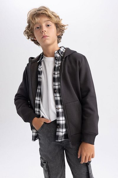 DeFacto Boy's Anthracite Thick School Cardigan with Hood X7382A623Au