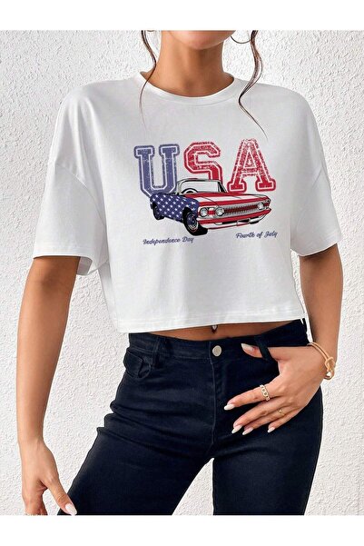 Jose Clothing Women's White Oversize Cut Short Sleeve Off Shoulder Crop Top