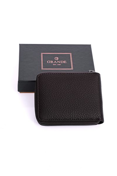 Grande 722 100% γνήσιο δέρμα με φερμουάρ Unisex Θήκη κάρτας πορτοφολιού Καφέ