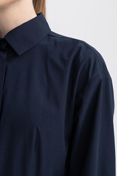 DeFacto Popelínové šaty s dlouhým rukávem s košilovým límečkem Relax Fit