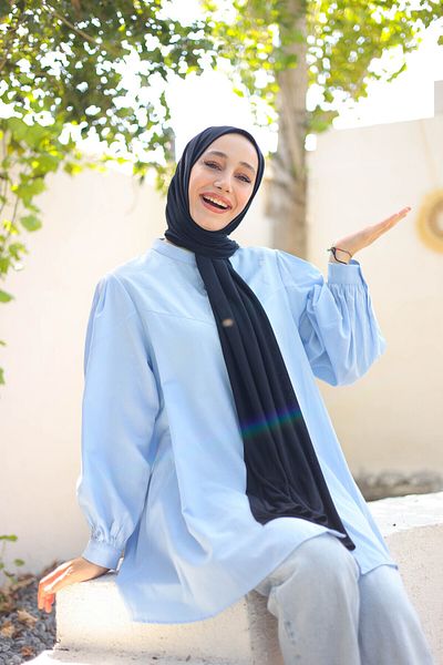 shalby Χτενισμένο βαμβακερό σάλι Hijab Μαύρο