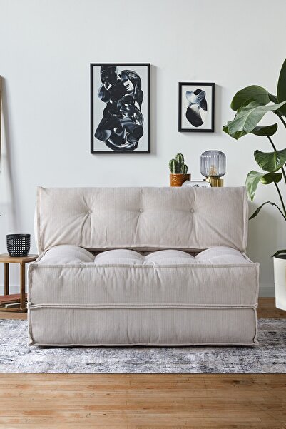 Homedius Mocca Fitilli Kadife Çift Kişilik Katlanır Yatak Katlanır Koltuk-bej
