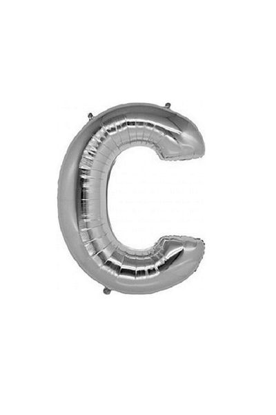 Niyet C (Silver) Letter Foil Balloon - 90 Cm - Silver Foil Letter Balloon