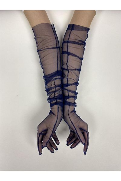 Hayalperest boncuk Saks Blue Bridal Gloves Chic Prom Gloves Henna Gloves wedding Gloves