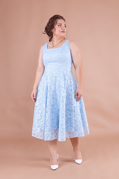 Bidoluelbise Βραδινό φόρεμα & προσκλητήριο & φόρεμα αποφοίτησης με γαλλικό τετράγωνο δαντέλα μίντι μήκους Αμάνικο χοντρό λουράκι συν μέγεθος