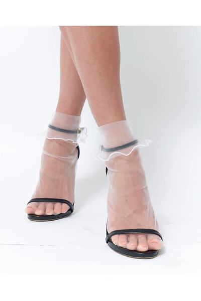 es moda shop Salsa ruffle short gauze socks white