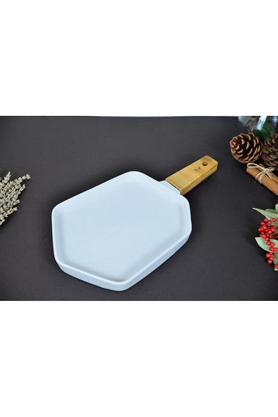 Ünsal Showroom Acar Porcelain Bamboo Handle Presentation Pan PORJ10968