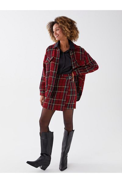 LC Waikiki Women's Plaid Skirt with Belt Closure