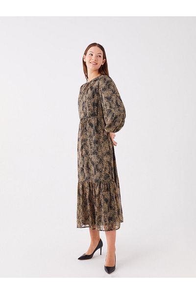 LC Waikiki Patterned Long Sleeve Crew Neck Women's Dress