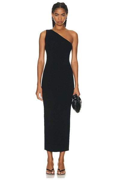 Zagrep Women's Black one-Shoulder Bias collar Silk Jersey Lined inner Eye-Free maxi Dress