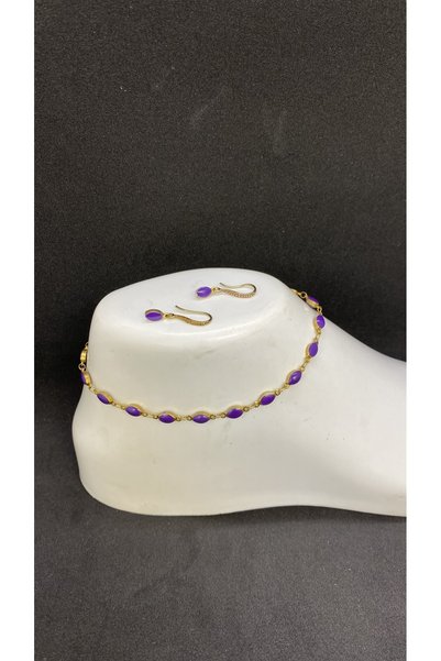 Porsuk Alternatif Handmade Brass Apparatus with Enamel Women's Anklet Earrings Set