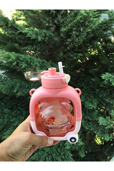 MİSSCAFE Motivasyonel Sevimli Ayı Görünümlü Çocuk Suluk 1000 ml Matara Suluk ...