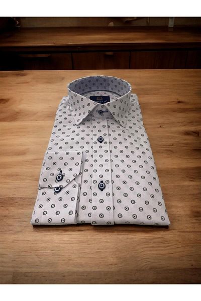 ROSETTİ Rosetti Κρυφό Πέτο με κουμπιά με κουκκίδες Slim Fit Πράσινο Λευκό πουκάμισο
