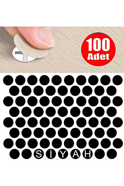 ALETÇANTAM Yapışkanlı Tıpa Dolap Vida Kapatma Gizleme Yapıştırma Kapağı Parlak Siyah -100 Adet