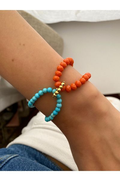 Lucky Designs Turquoise Coral Stone Crystal Beaded Women's Bracelet