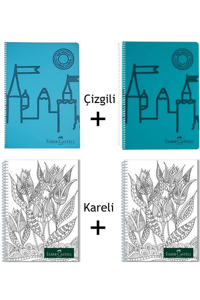 Faber Castell 4 bucăți spirală PP copertă A4 caiet 2 riglate 2 pătrate 80 coli