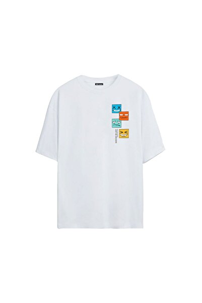 THEWERT Unisex šarene majice sa licima Štampano bela Oversize kroj