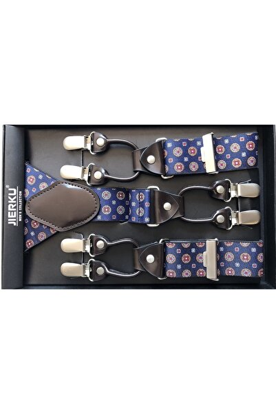 KemerSepeti Lacivert Desenli Altı Klipsli Pantolon Askısı
